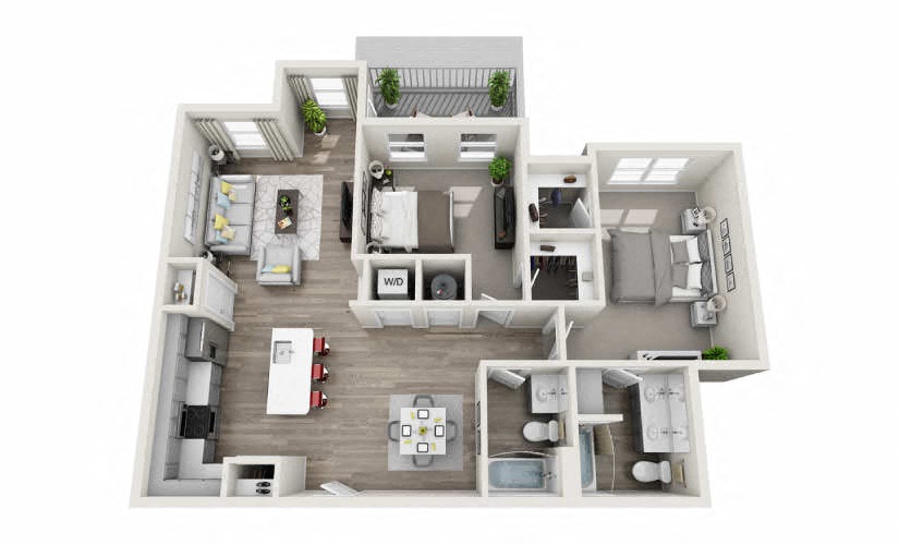 Floor plan for 2 beds, 2 baths, 1221 sqft